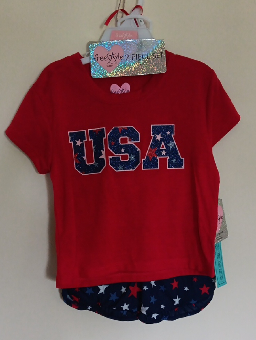 USA Red Tee and Navy Star Shorts Set